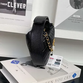 Chanel AP4584 25S Pouch Grained Black Calfskin Imitation Pearl Gold