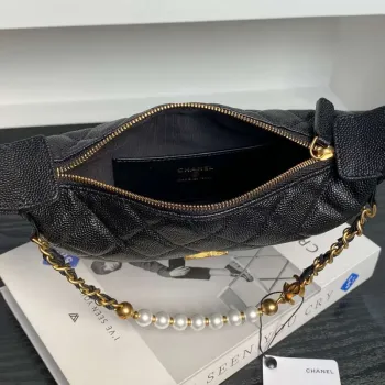 Chanel AP4584 25S Pouch Grained Black Calfskin Imitation Pearl Gold