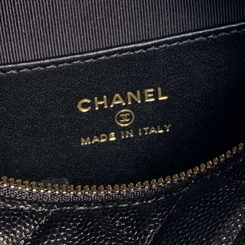 Chanel AP4584 25S Pouch Grained Black Calfskin Imitation Pearl Gold