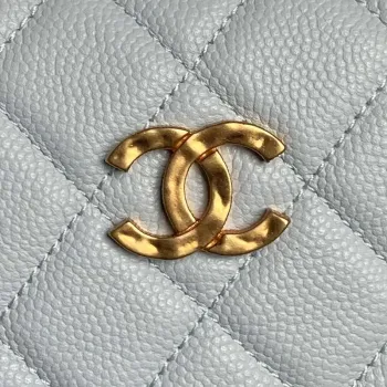 Chanel AP4584 25S Pouch Grained Blue Calfskin Imitation Pearl Gold