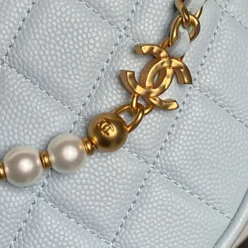 Chanel AP4584 25S Pouch Grained Blue Calfskin Imitation Pearl Gold