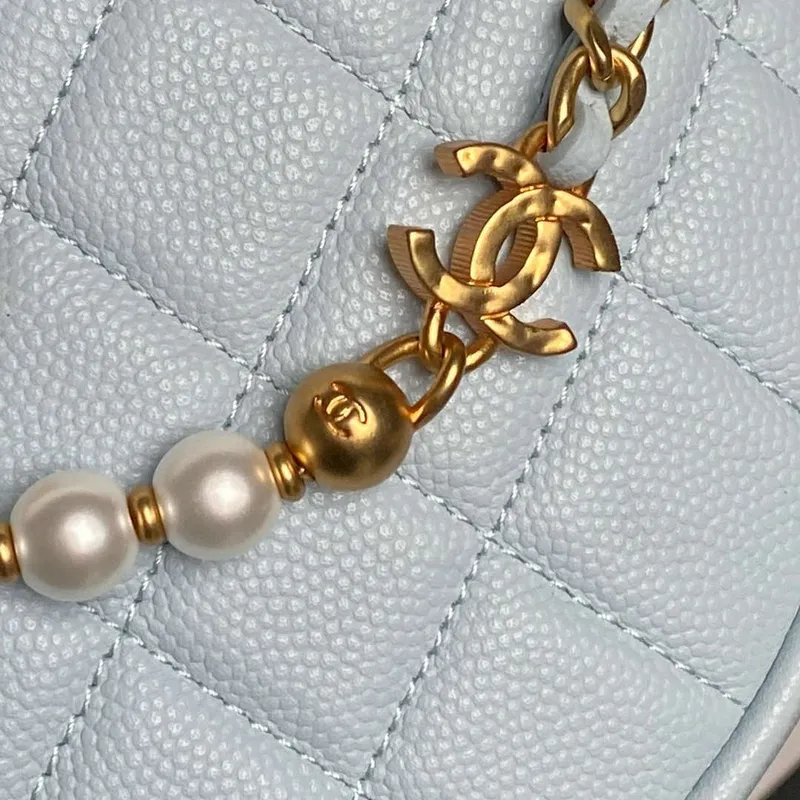Chanel AP4584 25S Pouch Grained Blue Calfskin Imitation Pearl Gold