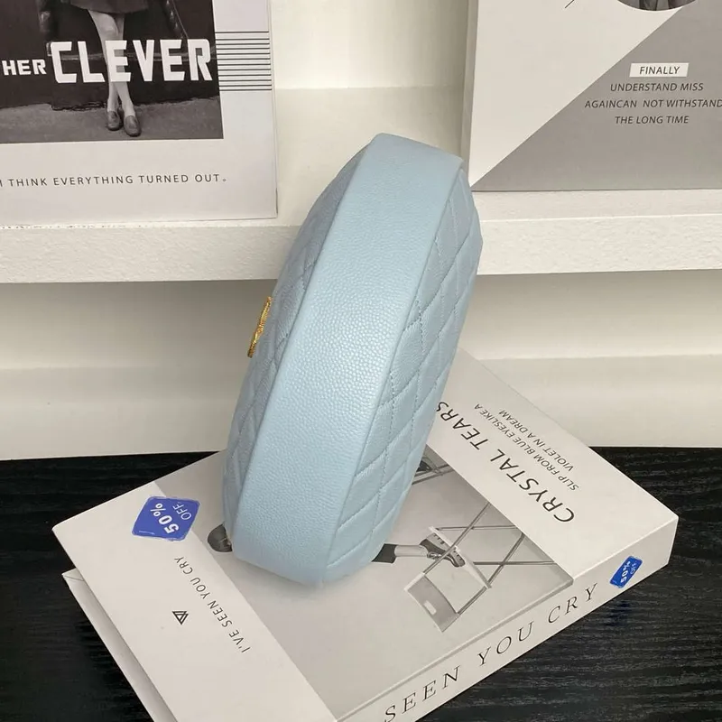 Chanel AP4584 25S Pouch Grained Blue Calfskin Imitation Pearl Gold