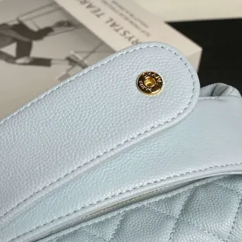 Chanel AP4584 25S Pouch Grained Blue Calfskin Imitation Pearl Gold