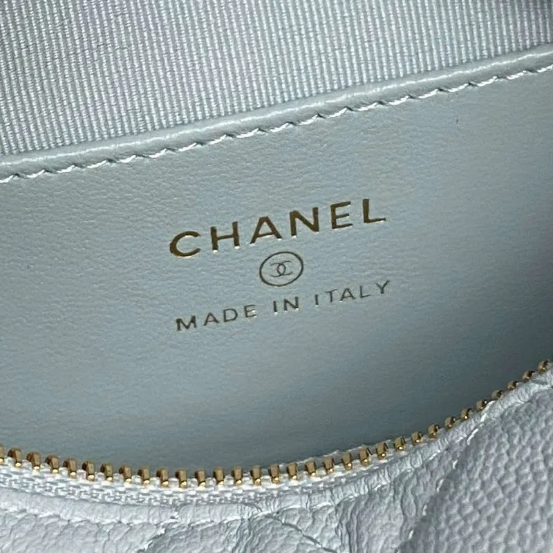 Chanel AP4584 25S Pouch Grained Blue Calfskin Imitation Pearl Gold