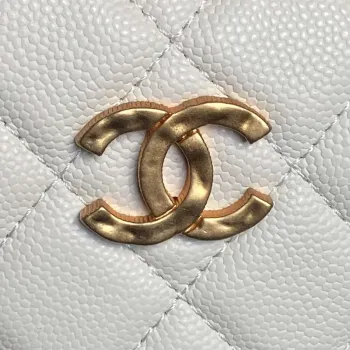 Chanel AP4584 25S Pouch Grained White Calfskin Imitation Pearl Gold
