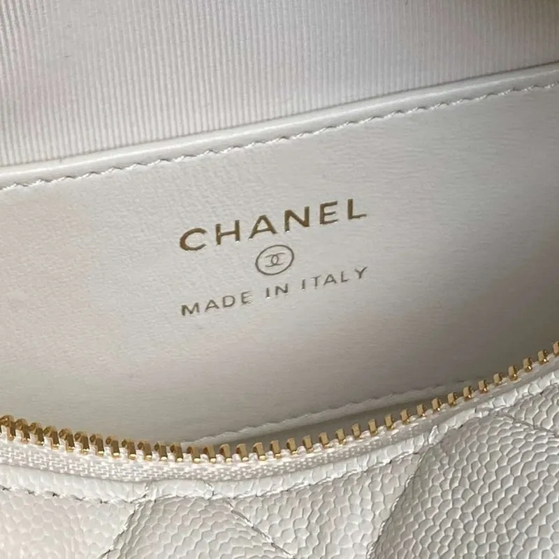 Chanel AP4584 25S Pouch Grained White Calfskin Imitation Pearl Gold