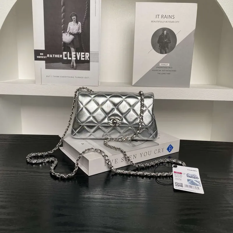 Chanel AP4592 25S Mini Flap Lambskin Stříbrná