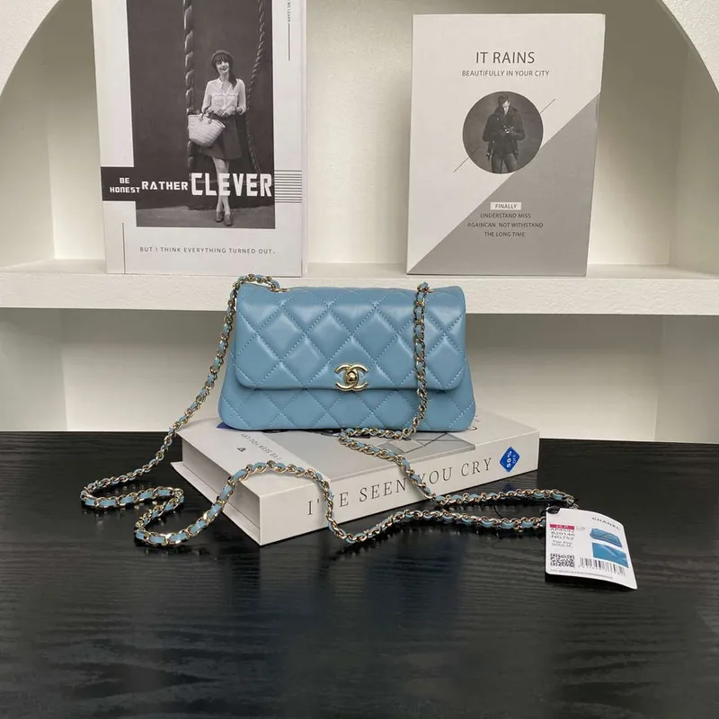 Chanel AP4592 25S Mini Flap jehněčí kůže modrá zlatá
