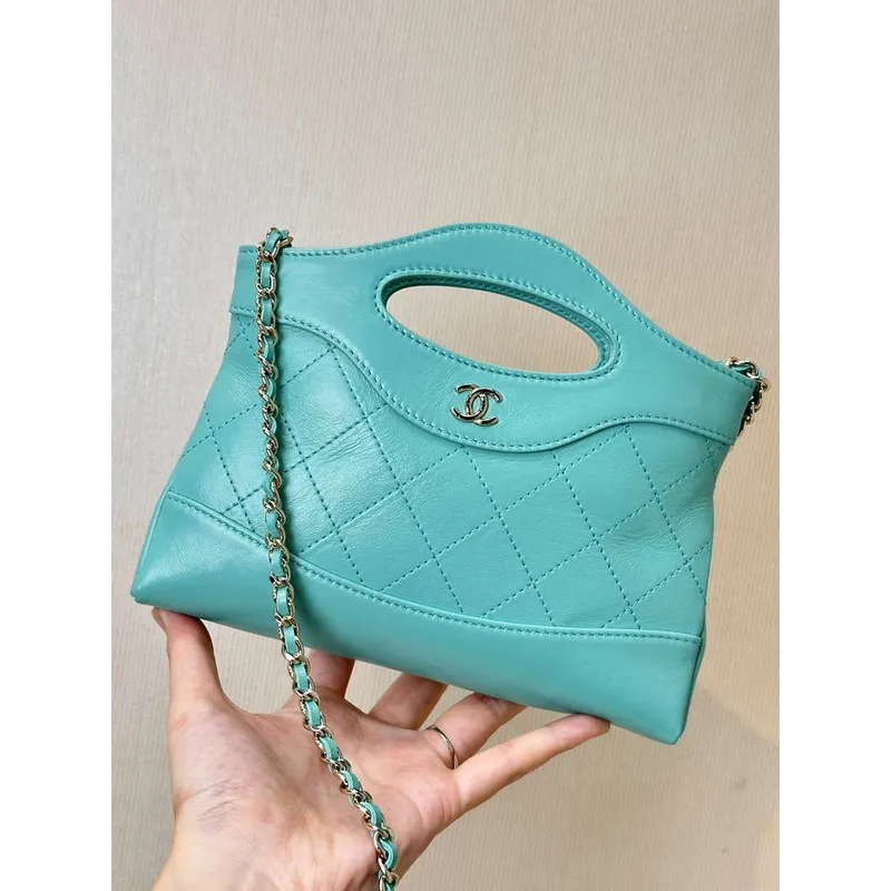 Chanel AP3656 Malá nákupní taška Lesklá jehněčí kůže & Zlatý tón kovu Jezero modrá