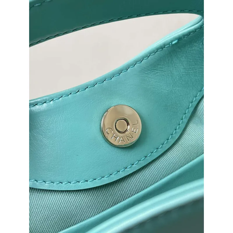 Chanel AP3656 Malá nákupní taška Lesklá jehněčí kůže & Zlatý tón kovu Jezero modrá