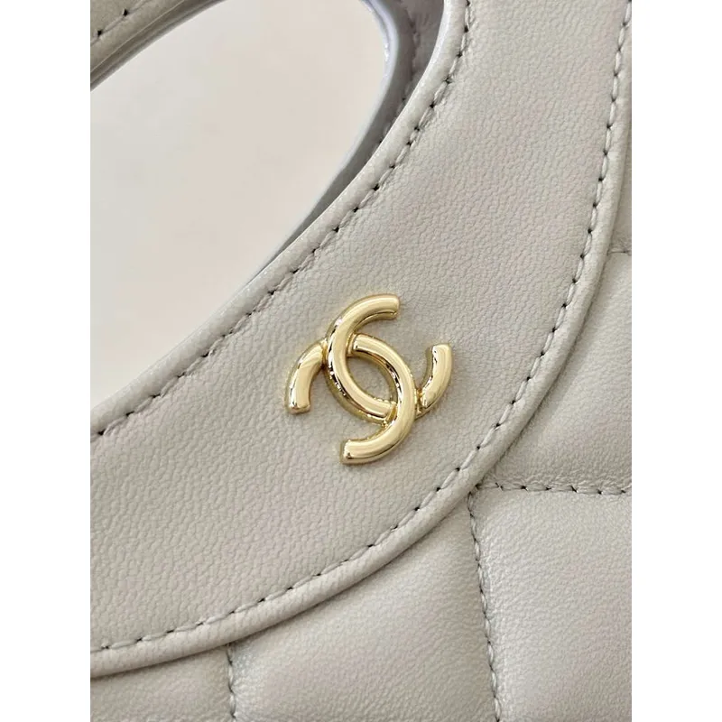 Chanel AP3656 Malá nákupní taška Lesklá jehněčí kůže & zlatý tón kovu šedá