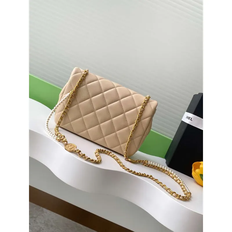 Chanel AS5253 Mini Flap Kabelka Jehněčí kůže Meruňková