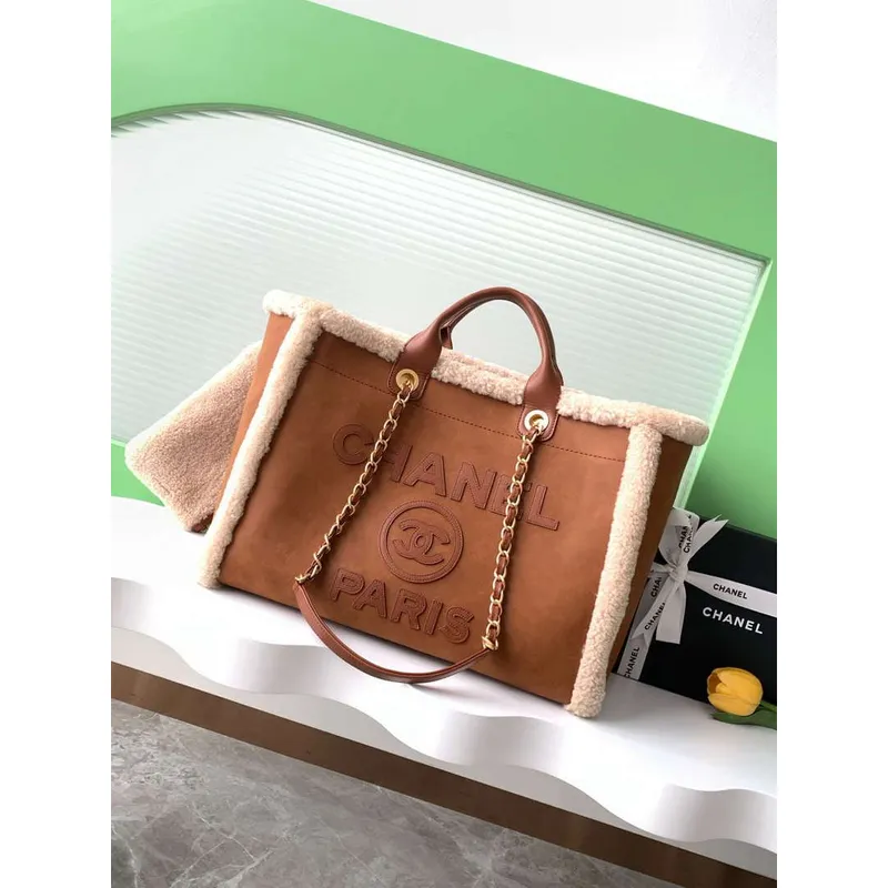 Chanel A66941 Velká TOTE z ovčí kůže & zlatého tónu kovu hnědá