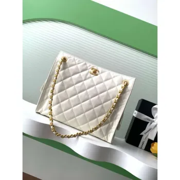 Chanel AS5303 Hobo jehněčí kůže & zlatý tón kovu bílá