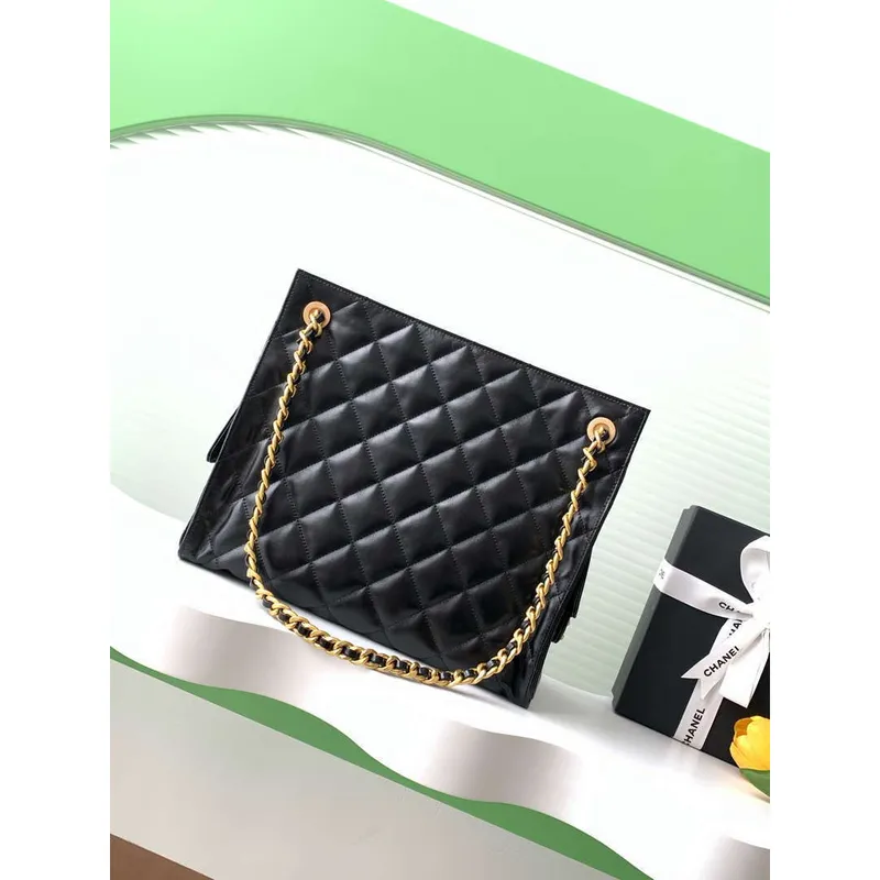 Chanel AS5303 Hobo jehněčí kůže & zlatý tón kovu černá