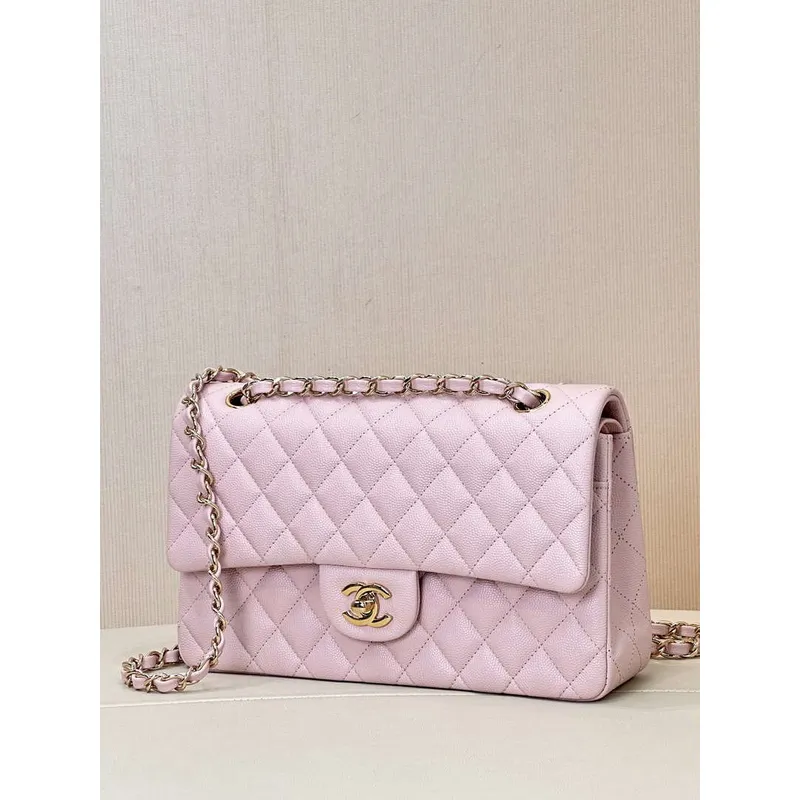 Chanel A01112 Klapková klasická kabelka 11.12 z telecí kůže zlatá světle růžová