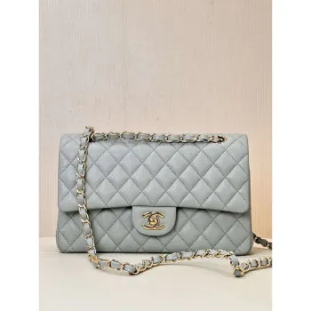 Chanel A01112 Klapková klasická kabelka 11.12 z telecí kůže & zlatého tónu kovu šedá