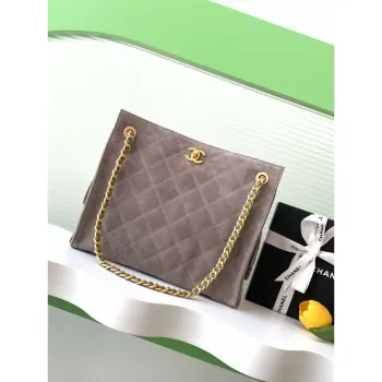 Chanel AS5303 Hobo Suede & Zlatý tón kovu Šedá