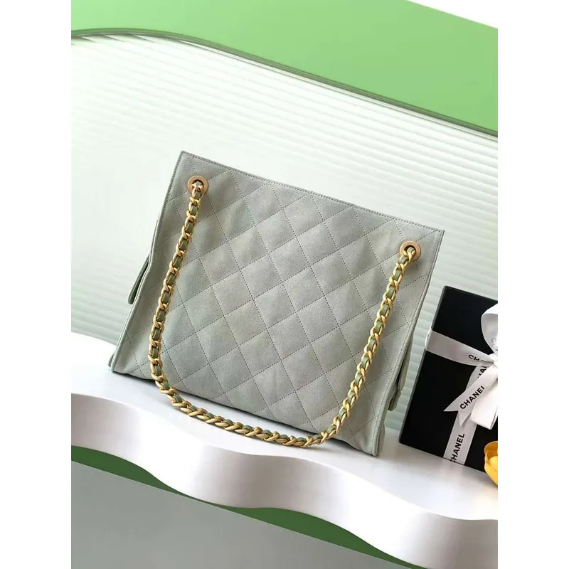 Chanel AS5303 Hobo Suede & Zlatý kov Světle zelená