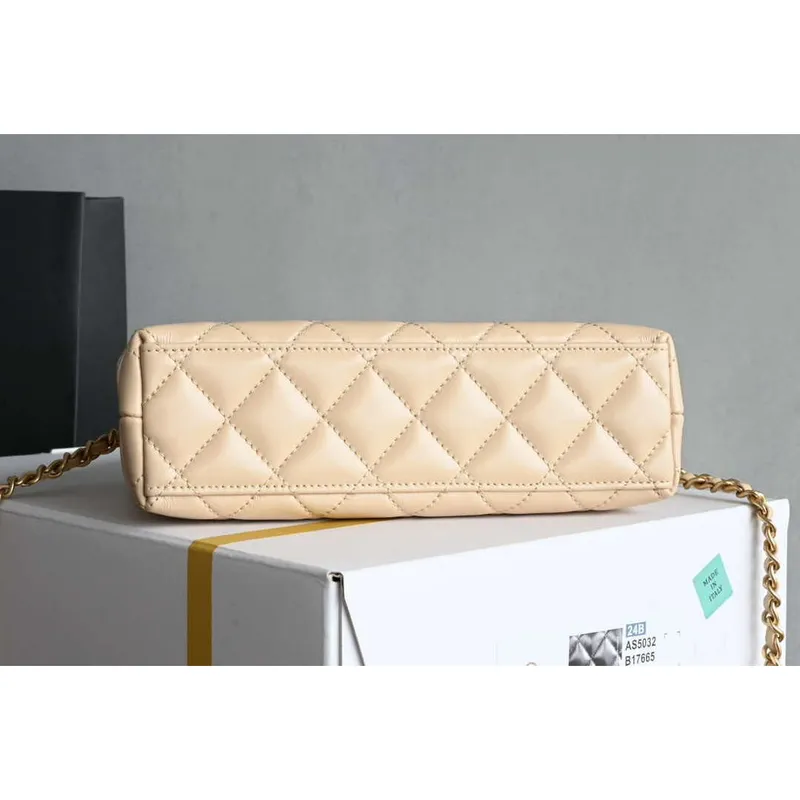 Chanel AS4416 Mini Nákupní Taška lesklá stárnutá telecí kůže zlatý tón kovu meruňková