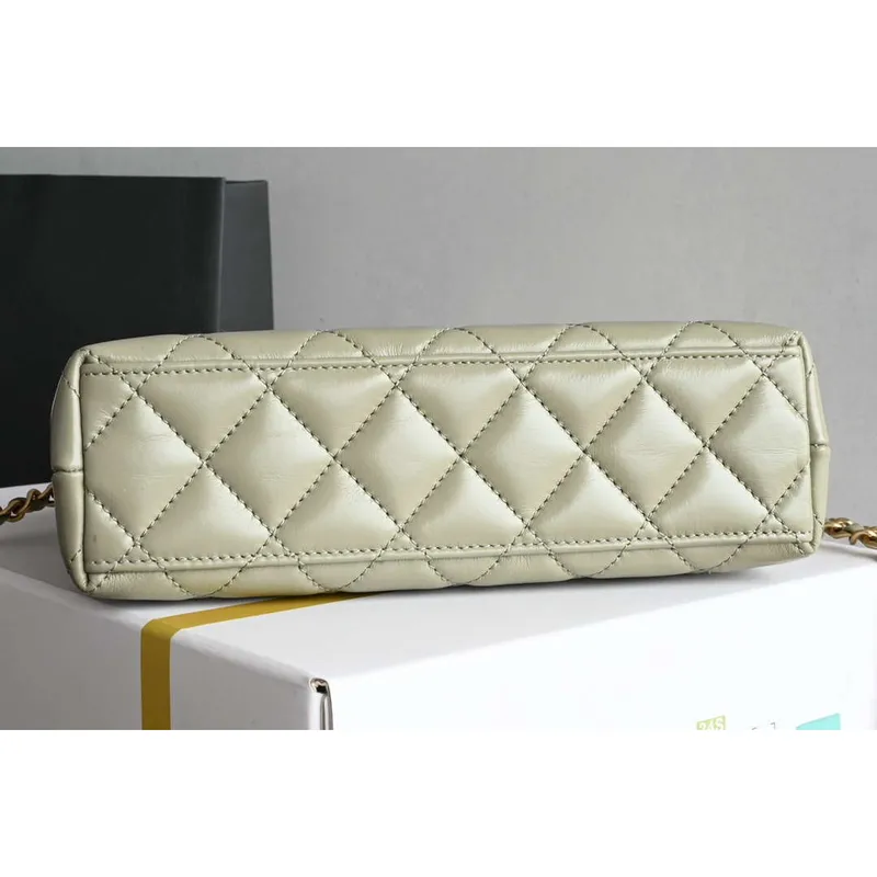 Chanel AS4416 Mini Nákupní Taška lesklá stárnutá telecí kůže zlatý tón kovu světle zelená