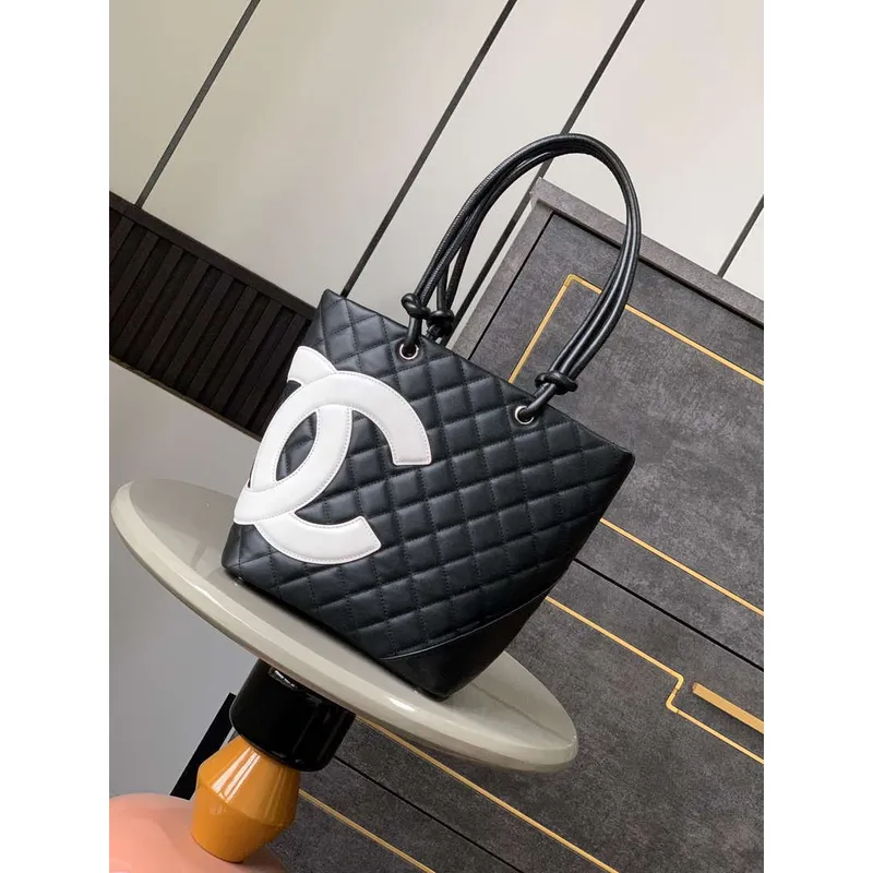 Chanel A98003 Vintage Velká Kabela Černá s Bílým CC
