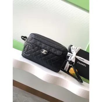 Chanel AS6326 Vintage Fotoaparát Pouzdro Taška Jehněčí Kůže Černá S černým CC