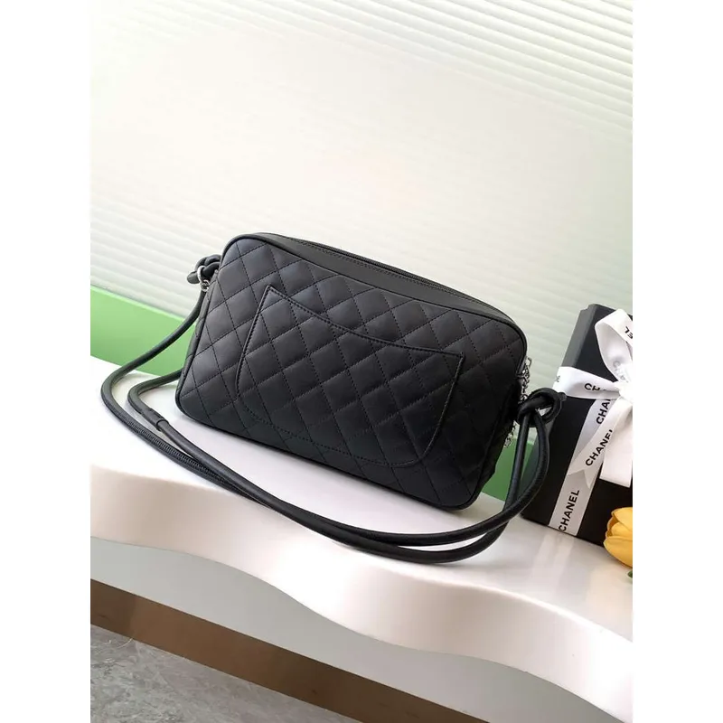 Chanel AS6326 Vintage Fotoaparát Pouzdro Taška Jehněčí Kůže Černá S černým CC