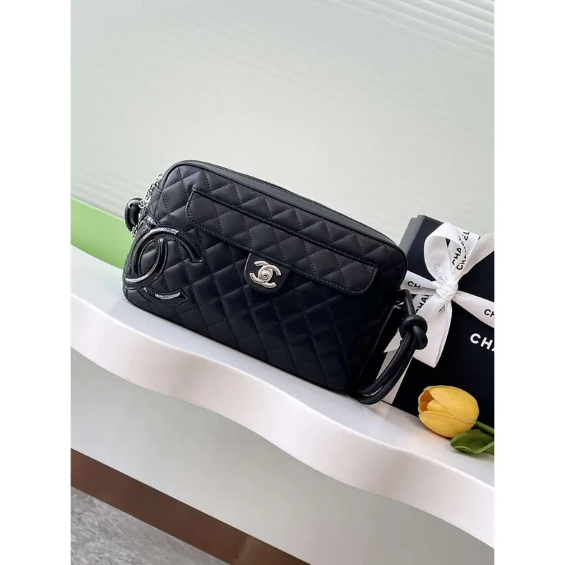 Chanel AS6326 Vintage fotoaparát pouzdro taška jehněčí kůže černá s patentovaným CC