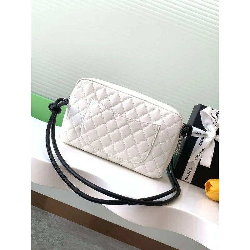 Chanel AS6326 Vintage Fotoaparát Pouzdro Taška Jehněčí Kůže Bílá