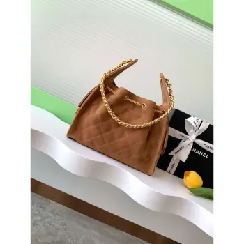 Chanel AS5293 Malá Hobo Suede & Zlatý tón kovu Zemitě žlutá
