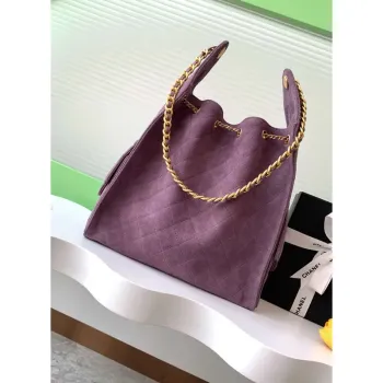 Chanel AS5311 Velká Hobo Suede & Zlatý tón kovu Fialová