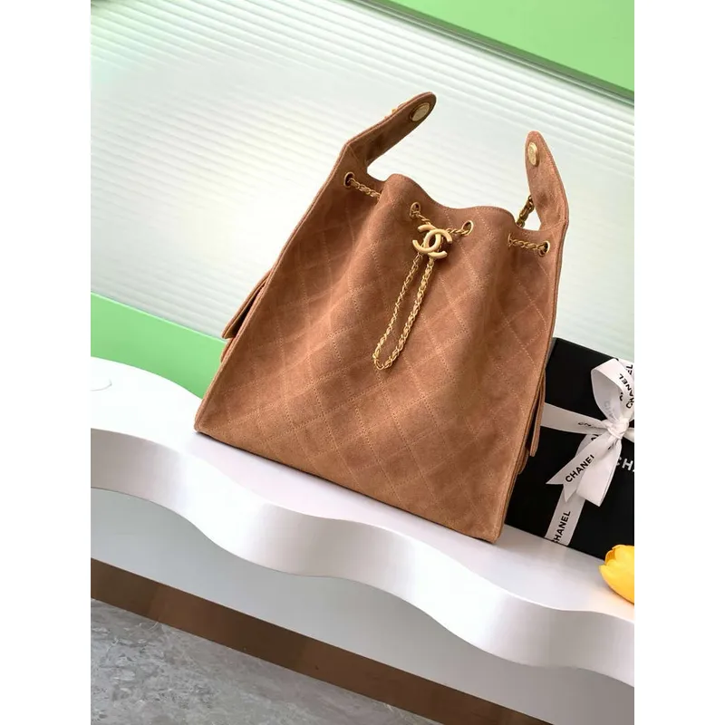 Chanel AS5311 Velká Hobo Suede & Zlatý tón kovu Zemitě žlutá