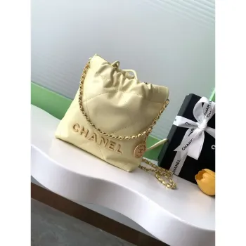 Chanel 22 AS3980 Mini Kabelka 25C Lesklá telecí kůže & Zlatý tón kovu Světle žlutá