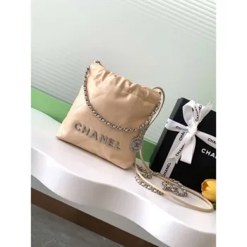 Chanel 22 AS3980 Mini Kabelka 25C Lesklá telecí kůže & stříbrný tón kovu Meruňková