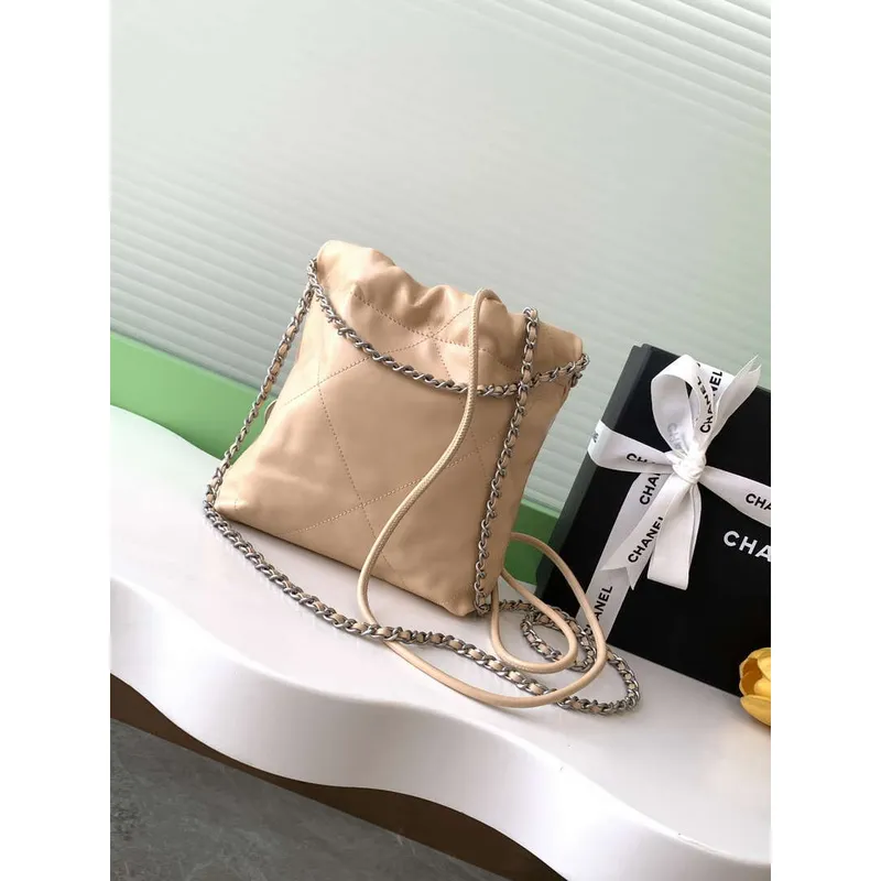 Chanel 22 AS3980 Mini Kabelka 25C Lesklá telecí kůže & stříbrný tón kovu Meruňková