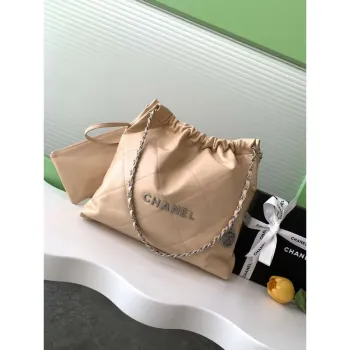 Chanel 22 AS3261 Kabelka 24K Lesklá telecí kůže meruňková stříbrná