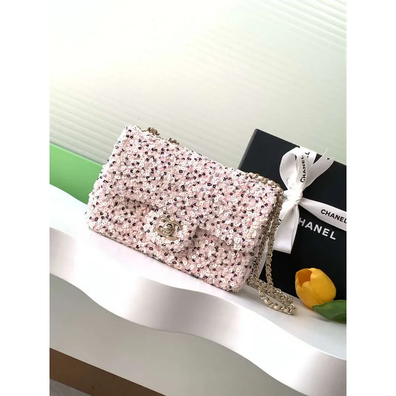 Chanel AS4298 24K Mini Flap Sequin Series CF Meruňkově růžová