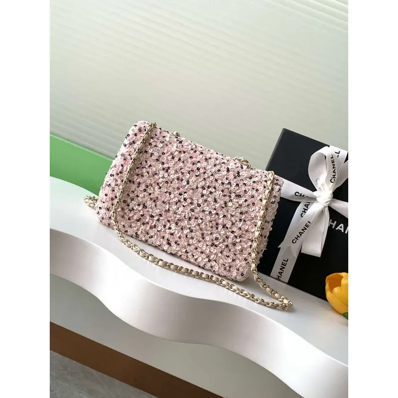 Chanel AS4298 24K Mini Flap Sequin Series CF Meruňkově růžová