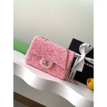 Chanel A69900 24K Mini Flap Sequin Series CF AS1116 Stříbrná Růžová