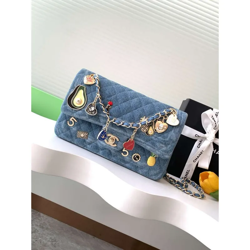 Chanel A01112 Flap Classic 11.12 Kabelka Vintage denimové džíny & Zlatý tón