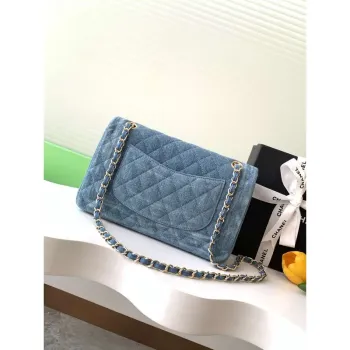 Chanel A01112 Flap Classic 11.12 Kabelka Vintage denimové džíny & Zlatý tón
