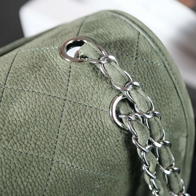 Chanel A90090 Klapková Taška Vintage Zelená Semiš Stříbrná