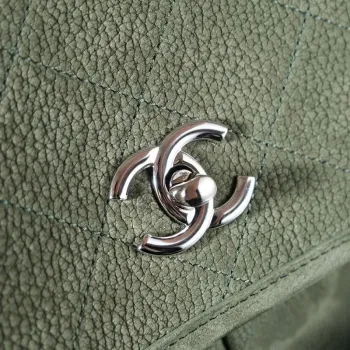 Chanel A90090 Klapková Taška Vintage Zelená Semiš Stříbrná