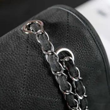 Chanel A90090 Klapková taška Vintage Černá semišová Stříbrná