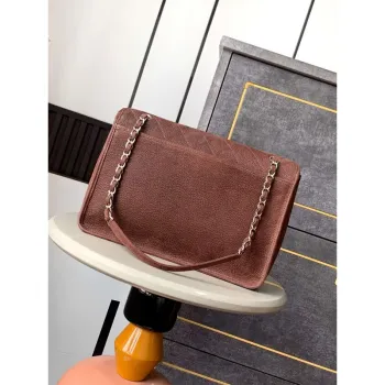 Chanel A90090 Klopová taška Vintage Kávová Suede Stříbrná