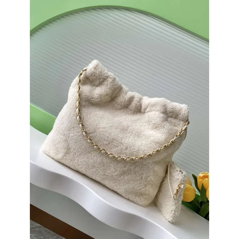 Chanel 22 taška AS3260 Malá kabelka Ovčí vlna Béžová