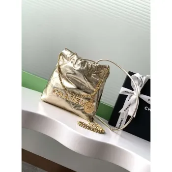 Chanel 22 AS3980 Mini Kabelka Lesklá telecí kůže & zlatý tón kovu Zlatá