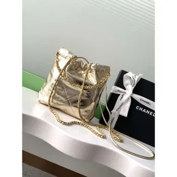 Chanel 22 AS3980 Mini Kabelka Lesklá telecí kůže & zlatý tón kovu Zlatá
